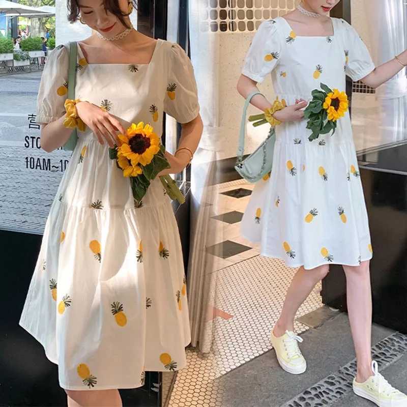 Pregnant Women Summer Dress Petal Collar Sweet Bubble Sleeve Temperament High Waist Maternity Gown Maternity Short Sleeve DressT250311