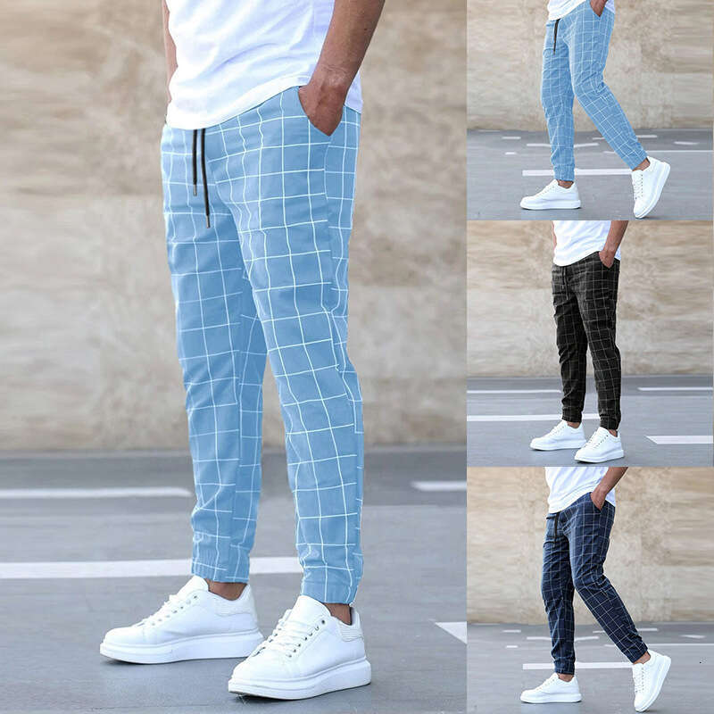 European and American Street Checkered Men's Rope Pants Wholesale 2025 New Casual Fashion Trendy Clothing