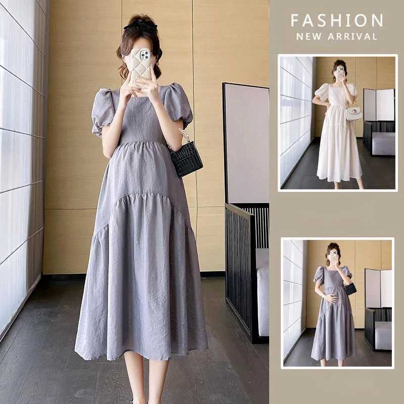 New Maternity Dresses Summer Fashion A-line Loose Short Sleeve Skirt Pregnant Women Clothing Pregnancy Mom Printed Doll DressT250311