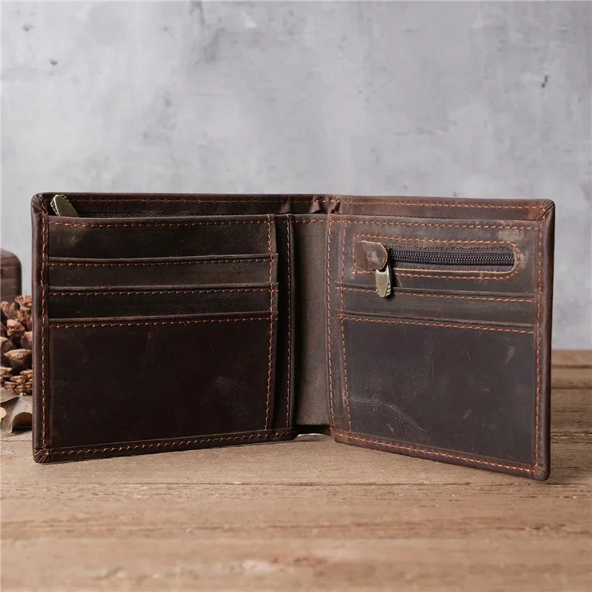 Genuine Leather Wallets for Men Vintage Short Multi Function ID Credit Card Holder Money Bag 250311