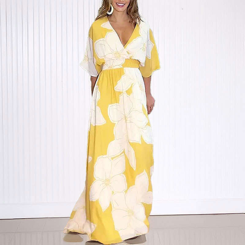 Women's 2025 New Fashionable Printed Strap Long Skirt Sexy V-Neck Backless Dress KLMY