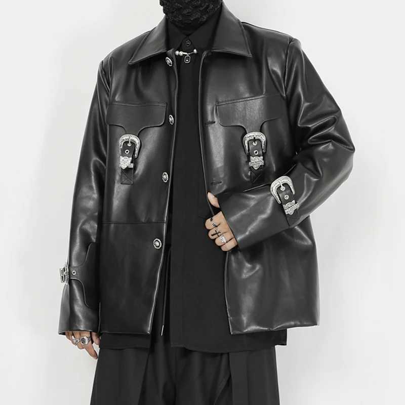 NDNBF 2024 style Original mens new jacket coat heavy metal button decoration niche design loose Pu Jacket TopT250311