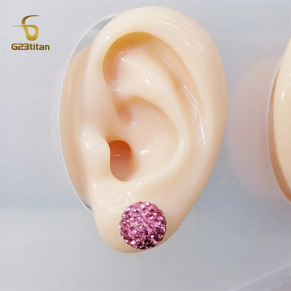 Rose Pink Crystal Clay Bead Earrings Shambhala Micro Pave Ball Hypoallergenic Ear Piercing Women Jewelry 250213
