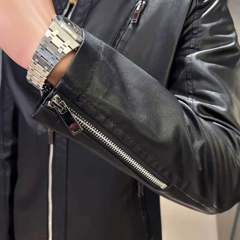 New Mens Autumn and Winter Collar Fashionable Workwear Motorcycle Leather Jacket Casual Trend PU Leather JacketT250311