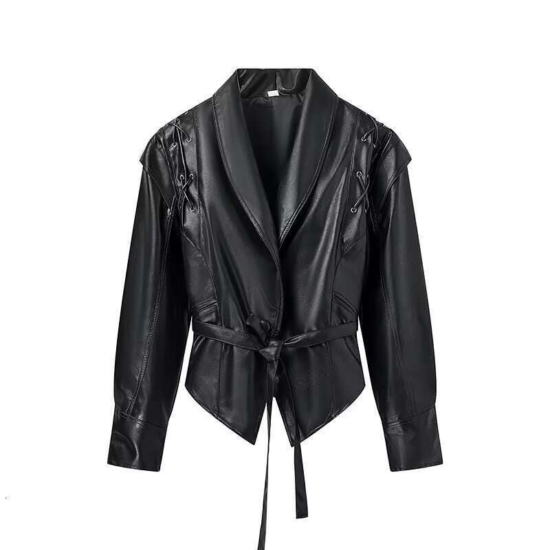 2024 Street Autumn Style Short Motorcycle Leather Jacket Flip Collar Fashion New Women's Wear Y2k