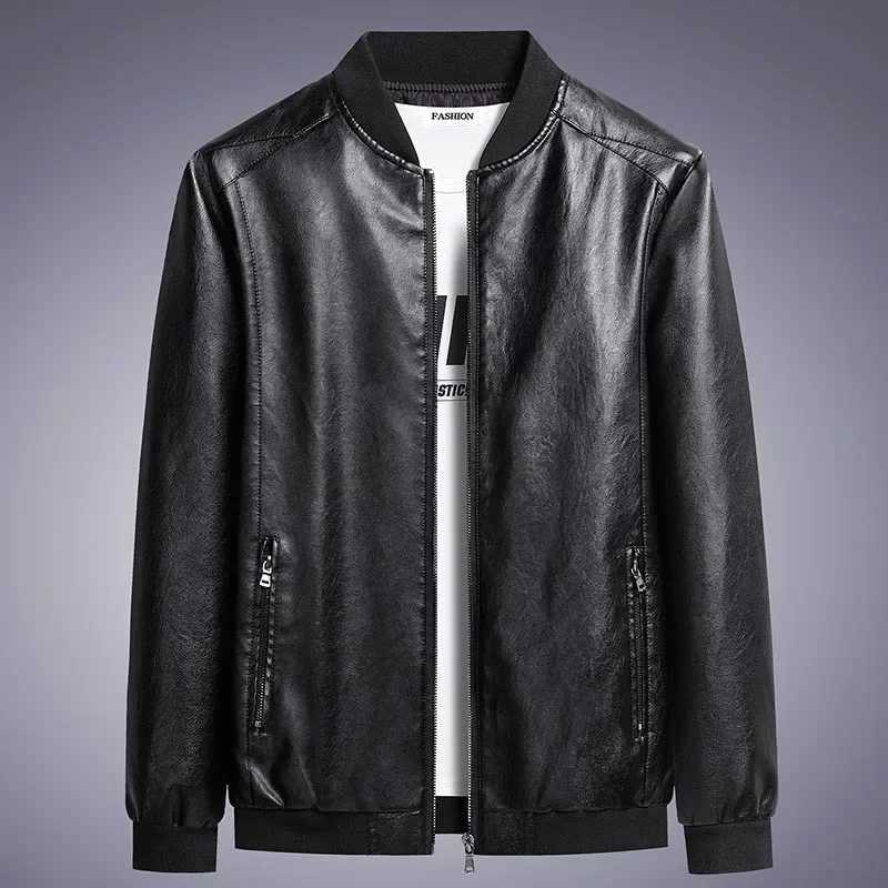 New 2023 Mens Popular Spring and Autumn Handsome Leather Jacket Slim Fit Trend Korean Edition CoatT250311