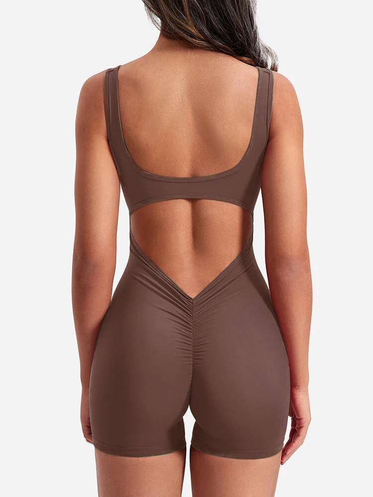 2024 Summer New Shoulder Straps Sexy Slim Hip Lifting One-Piece Shorts High Waisted Sports Yoga Wear
