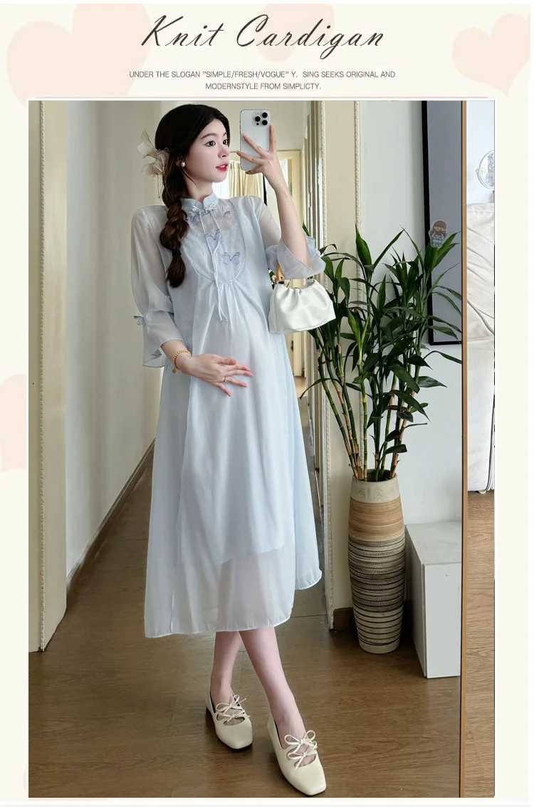 Pregnant Womens Fashion Improvement Qipao Two Piece Set Dress Maternity Chi-pao Pregnancy CheongsamT250311