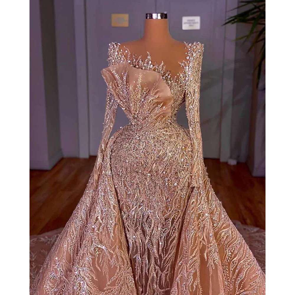 uoso beading evening arabia saudita full sleeve lace formal dress for women prom dresses celebrity robe de soiree