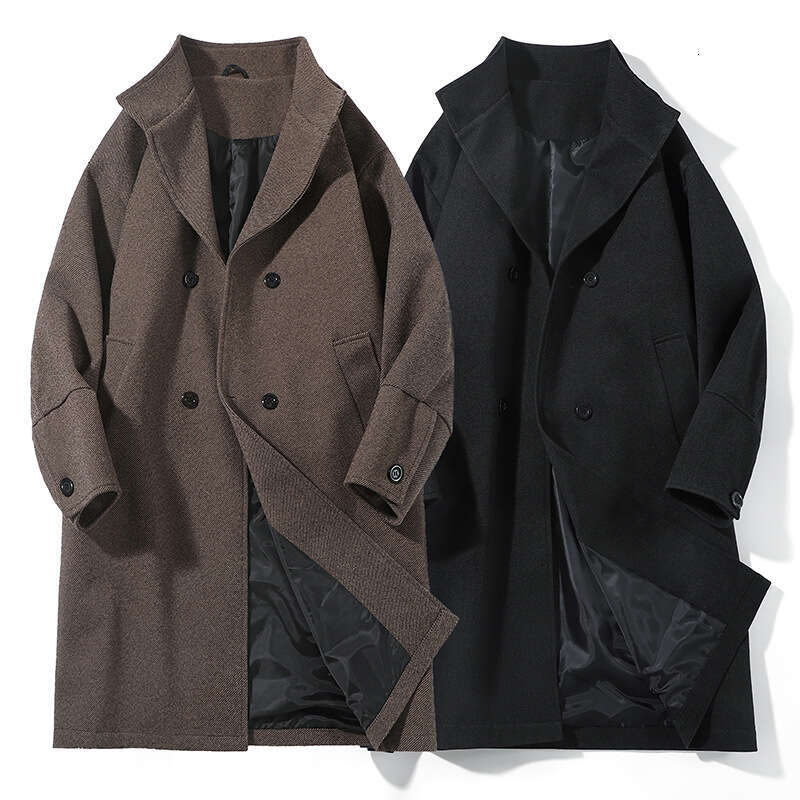 Woolen Coat, Stylish Windbreaker, Mid To Long Size, Plus Solid Color Cardigan, Men's Coat