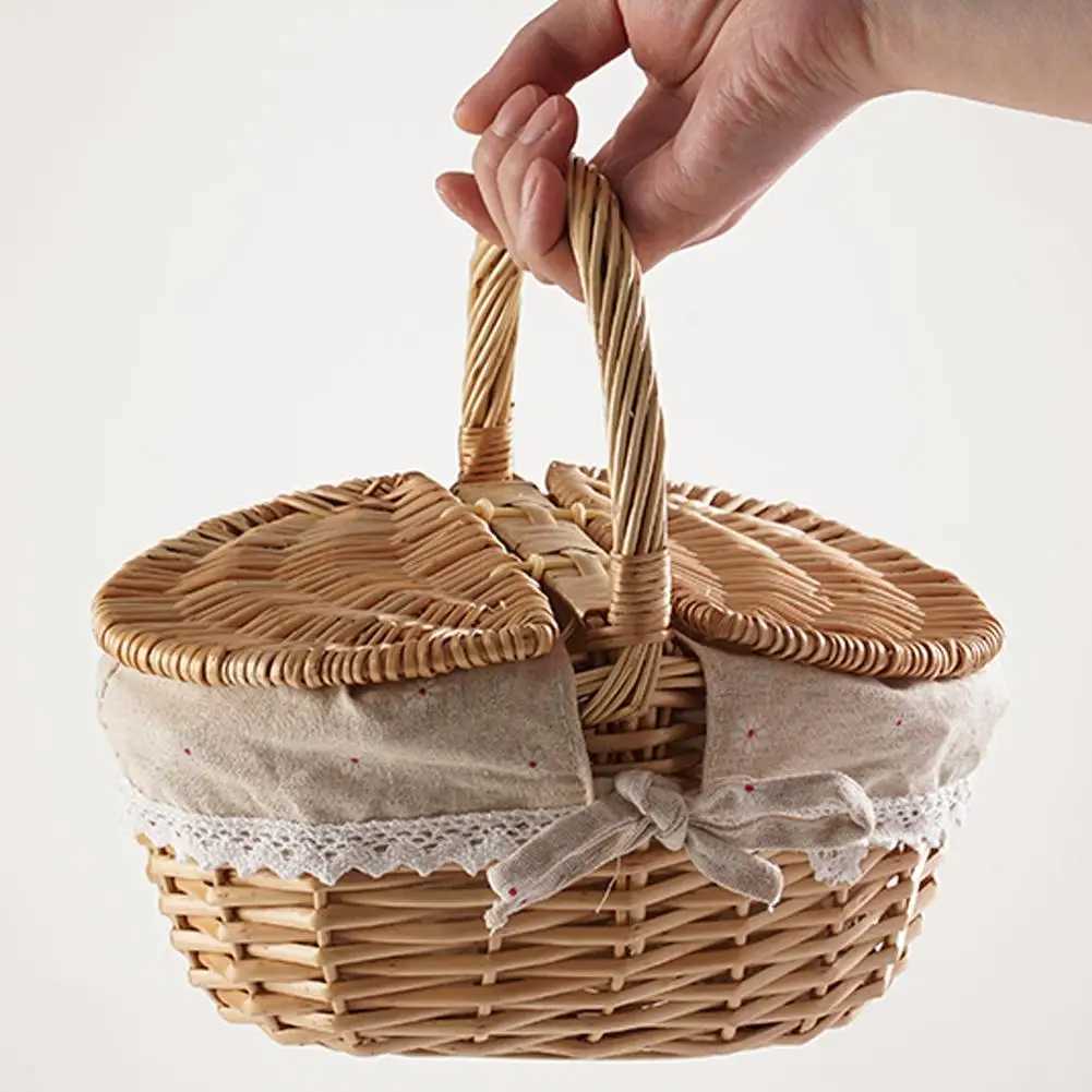 Outdoor Picnic Basket is Woven Countryside Large Size With Lid Oval is Woven Storage Basket Hand Woven Basket X250311