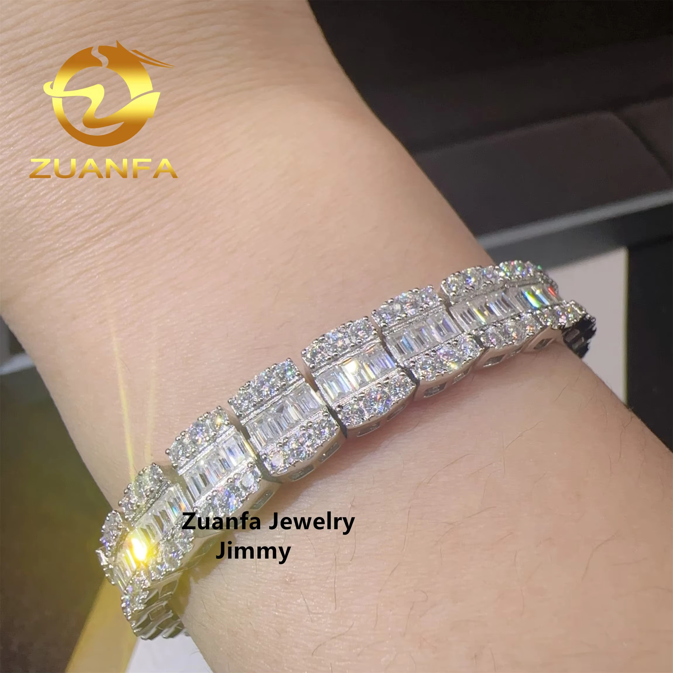 Fashion Style 8.5MM GRA Certificate Hip Hop 925 Silver White Color VVS1 Bgauette Moissanite Diamond Cluster Tennis Bracelet Men