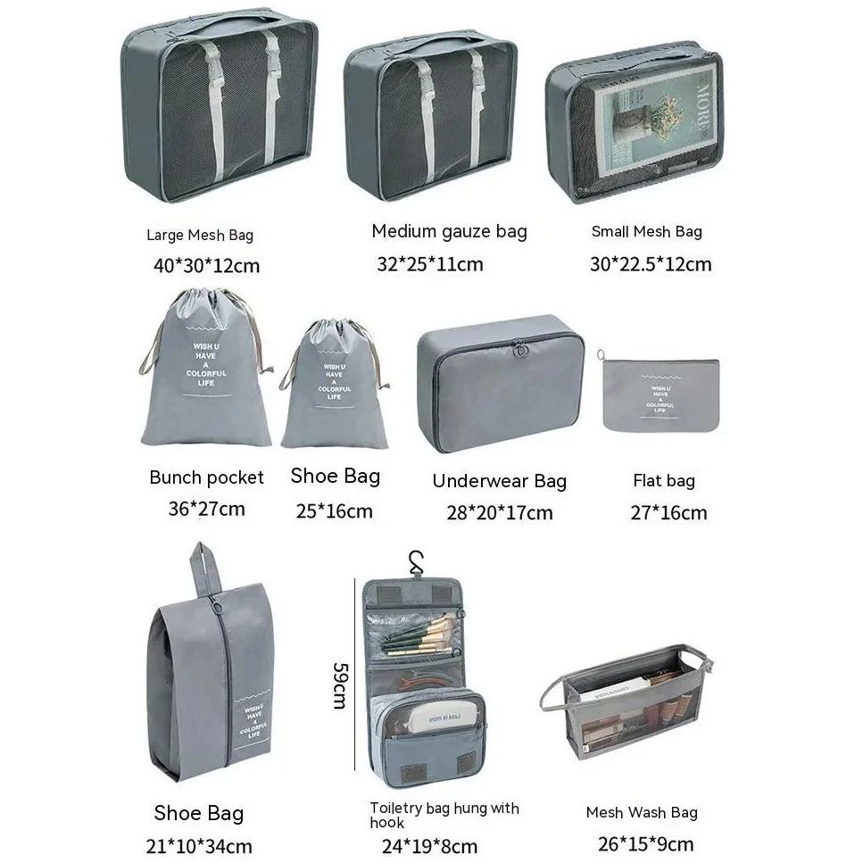 78910 Pcs Set Travel Organizer Storage Bags Suitcase Packing Cubes Set Cases Portable Luggage Clothes Shoe Tidy Pouch Folding 250311