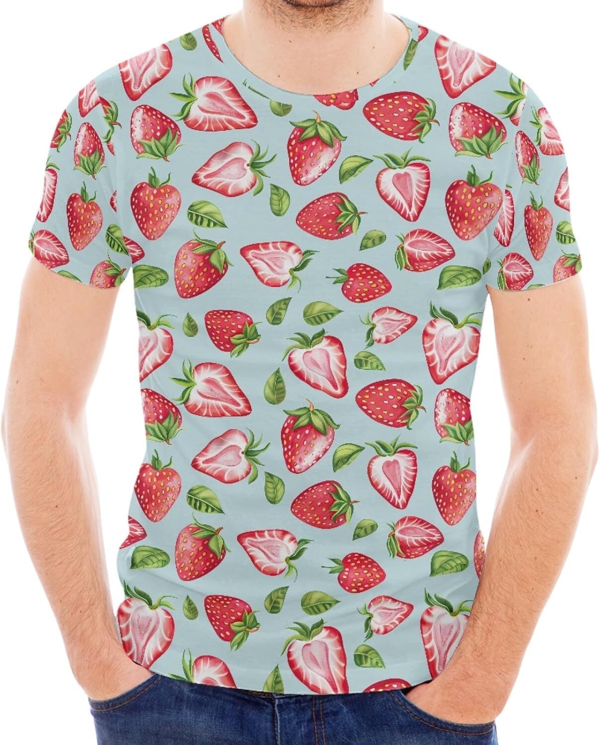 Mens T shirt JooMeryer Mens 3D Fruit Strawberry Lemon Print Short Sleeve Crew Neck Summer Beach tee Casual tops summer clothes