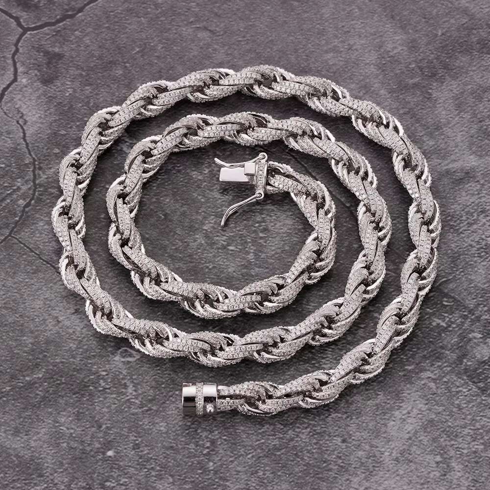 Bulk size 6mm 8mm 10mm Iced zircon rope chain Pure sier HipHop jewelry silica Cuban necklace