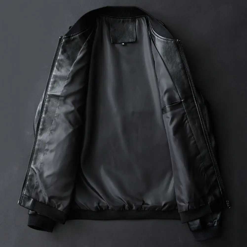 Men Motorcycle Jacket Faux Leather Stand Collar Zipper Closure Mens Moto Biker Leather Coat Autumn Men Outerwear 2023 Men JacketT250311
