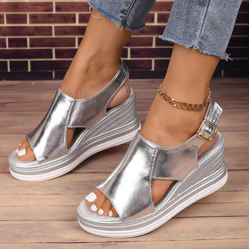 Peep Women Summer Toe Wedge Sandals Back Strap Buckle Platform Sandles Woman Fashion Thick Sole Sandalias Roman Shoes