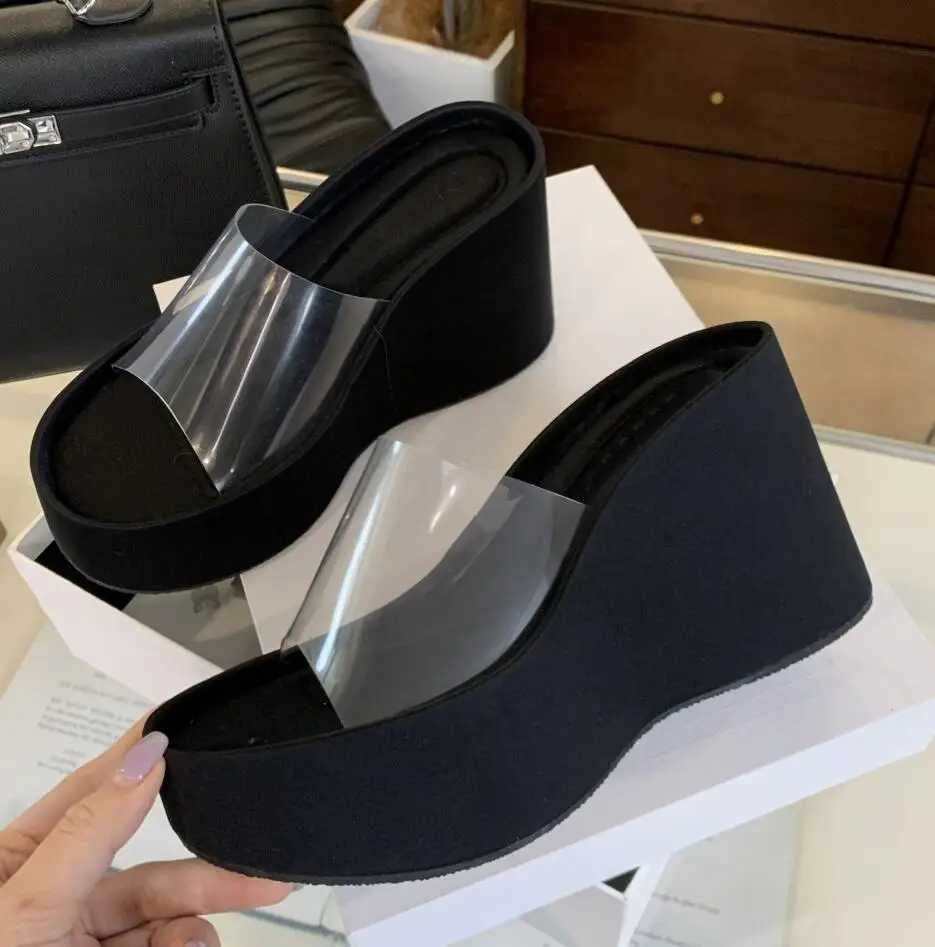 Summers Chunky Womens Slide Fi Elegant PVC Transparent Platform Wedge High Heels Slide Womens Casual Outdoor Beach SandalsXJ250311