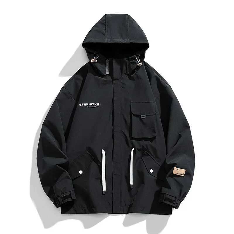 9XL Large Size Jacket Mens Spring Autumn Multi-pocket Cargo Jackets Loose Workwear Jacket Hooded Youth Coats Tops Mens ClothesT250311