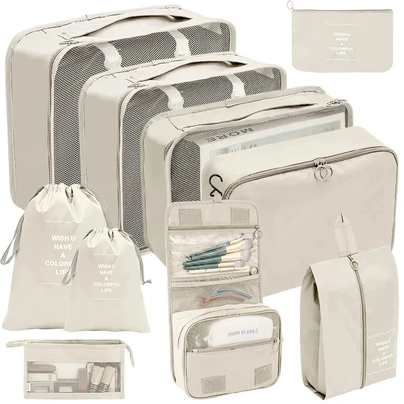 78910 Pcs Set Travel Organizer Storage Bags Suitcase Packing Cubes Set Cases Portable Luggage Clothes Shoe Tidy Pouch Folding 250311