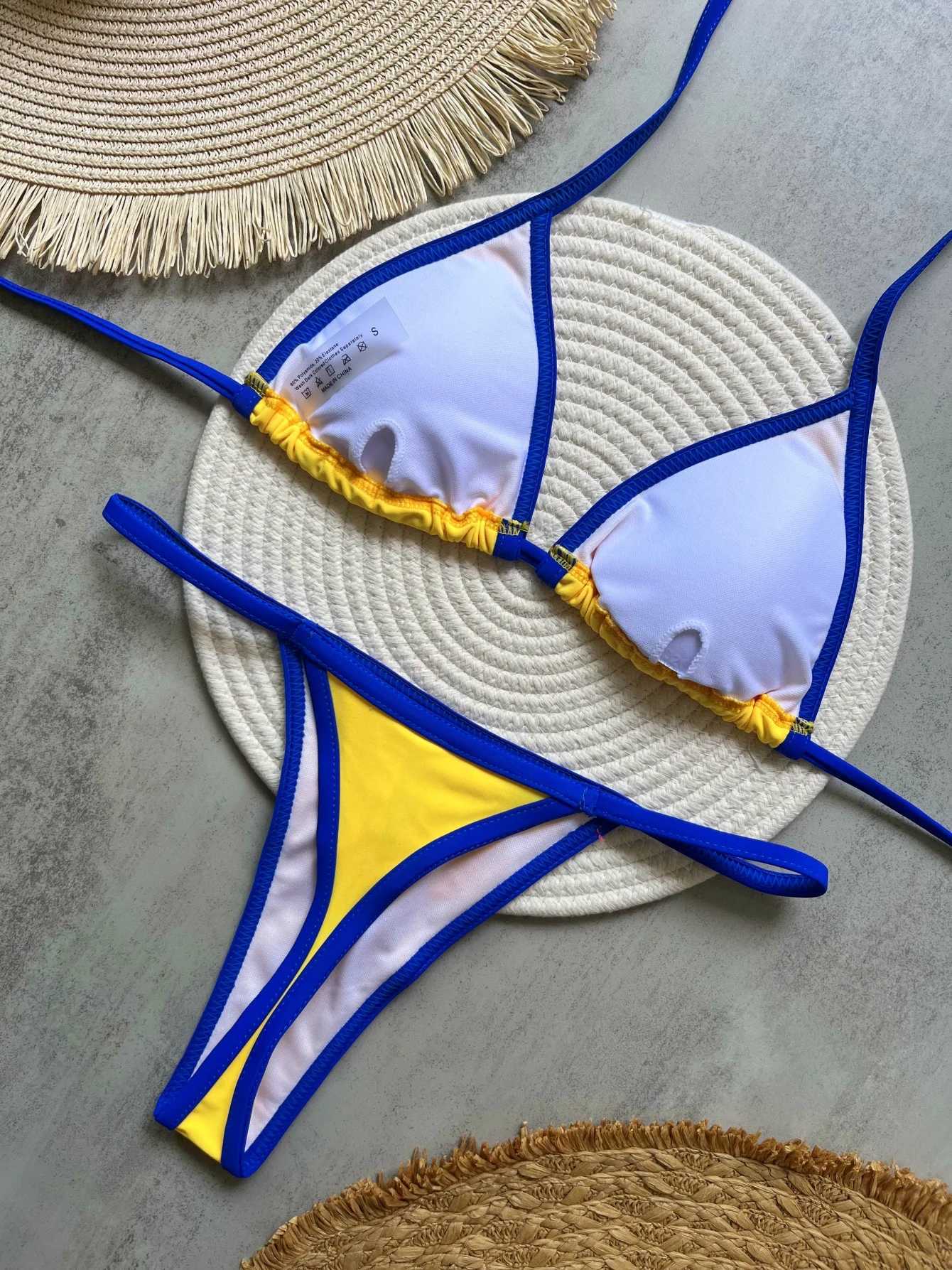 Brazilian Swimsuit Womens Sexy 2 Pieces Mini Bikini Set Triangle Halter Backless Thong Beach Bathing Suit Summer 2025 New Style T250602