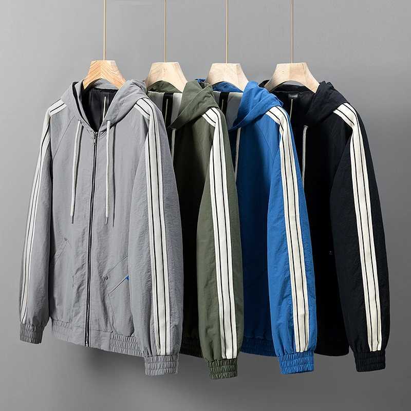 Men Jacket Hooded Stripe Thin Trench Windbreaker Oversize 6XL 7XL 8XL Plus Size Waterproof Brand Camping Coats Loose SoftshellT250311