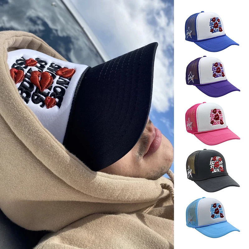 American Style Letters Lip Embroidered Baseball Hats Men Women Outdoor Sunshade Adjustable Breathable Fashion Street Truck Caps 250311