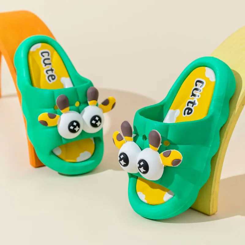 Childrens slippers with three-dimensional big eyes cartoon pattern anti slip slippers open toed casual outdoor vacation shoesT250311