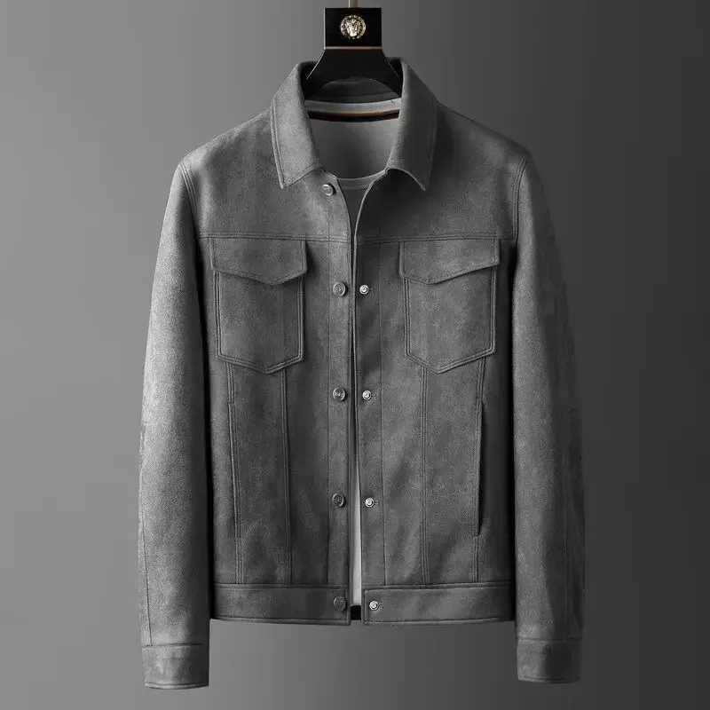 Chamois Leather Vintage Style Mens Jacket Casual Loose Fit Summer Autumn New Arrival Fashion Trendy Lapel WorkwearT250311