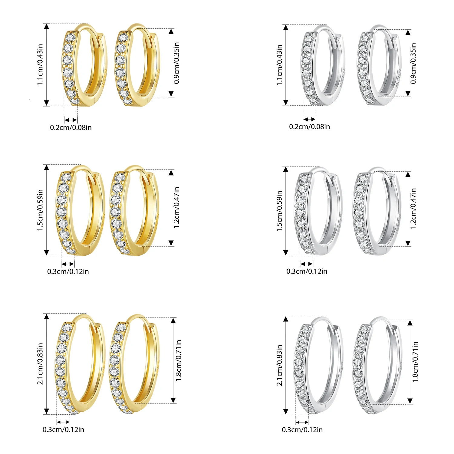 925 Sterling Silver Classic CZ Hie Hoop Earrings White Gold Plated Cartilage Piercing Ear Cuff for Women 250213