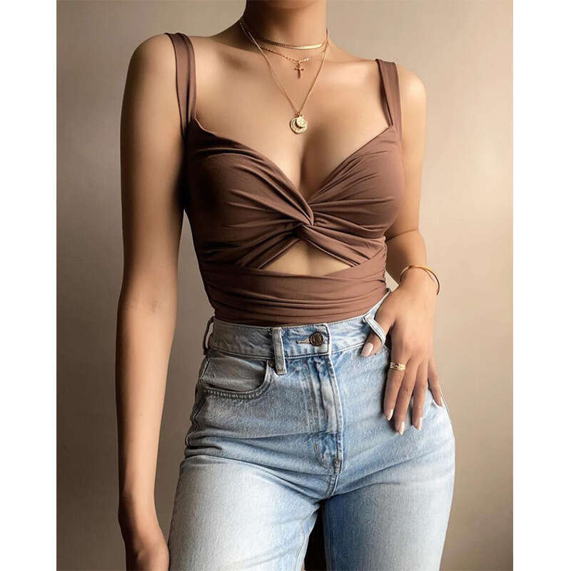 European and American women's vest top ins twisted elastic tie V-neck backless small suspender summer 2025 new casual versatile fashion clothing