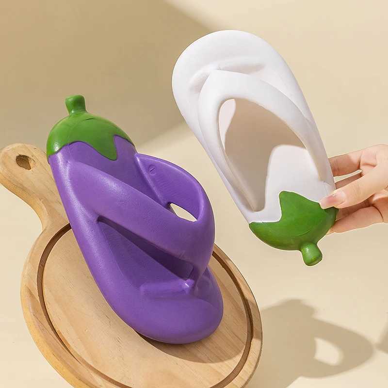 Eggplant flip-flops indoor and outdoor platform slippers travel beach lightweight sandalsT250311