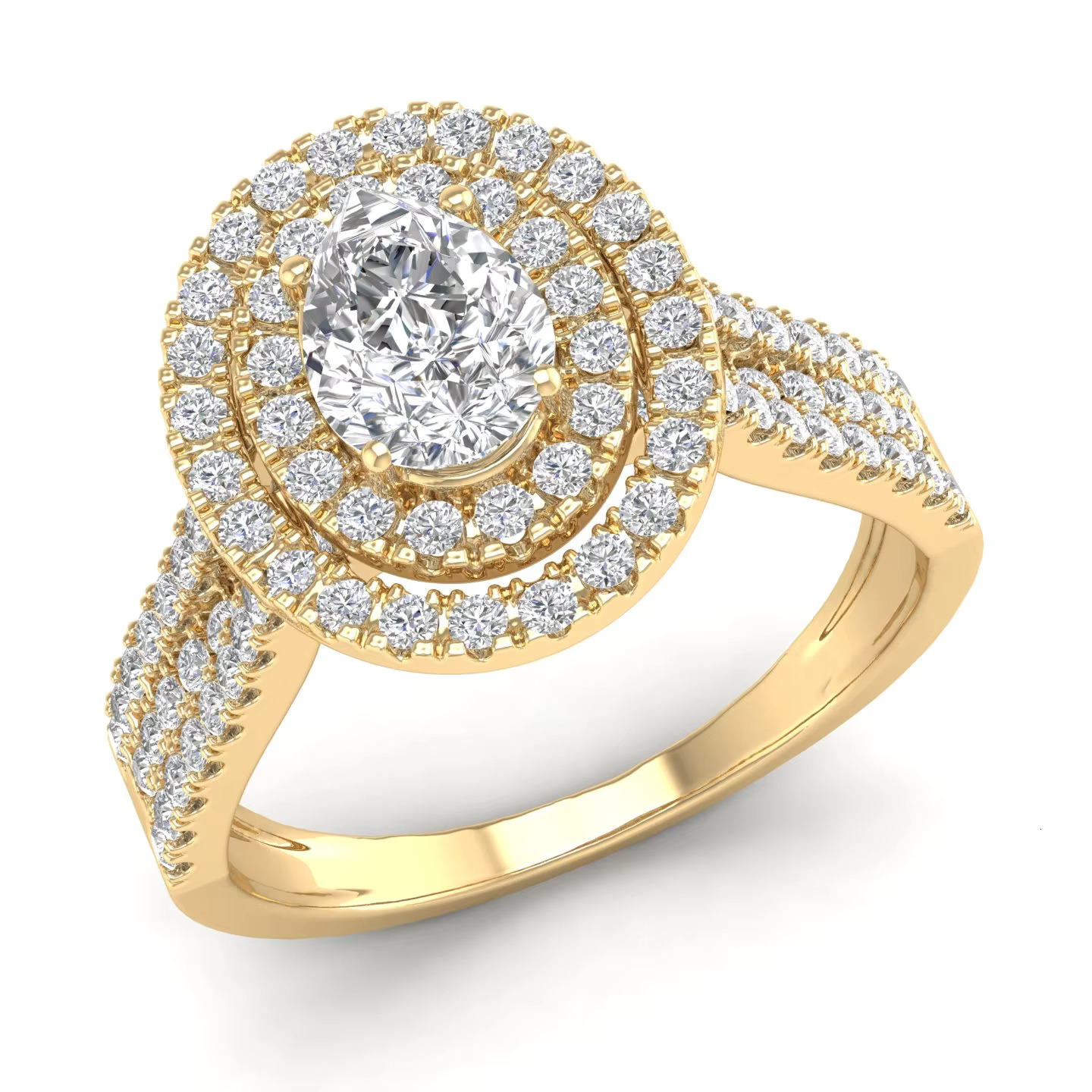 Custom Eternity Moissanite Ring 18k Gold Jewelry Oval Cut Double Halo Moissanite Ring in Sterling Silver for Wedding Engagement