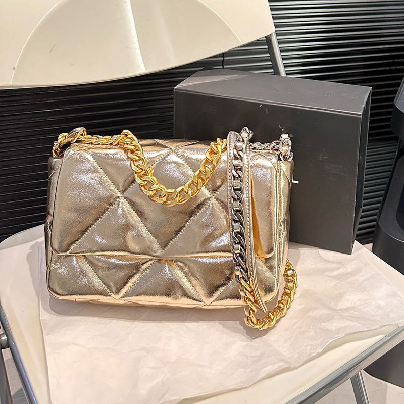 5 Colors Glitter 19 Series Shiny Lambskin Quilted Flap Shoulder Bag Gold Chain Clutch Tote Purse Crossbody Strap Handbag Luxury Designer Pouch Messenger Pocket 25cm
