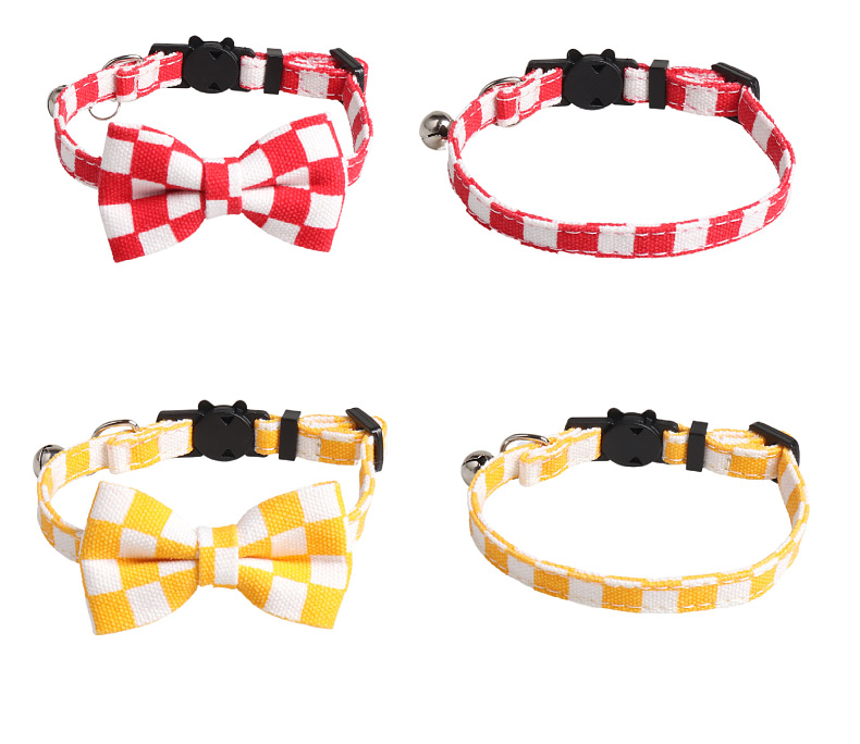 Cat Collar Breakaway Kitten Collar with Bell and Bow Tie Adjustable Classic Chessboard Pattern Plaid Cat Collar Cute Safety Pet Collar for Cats and Sm