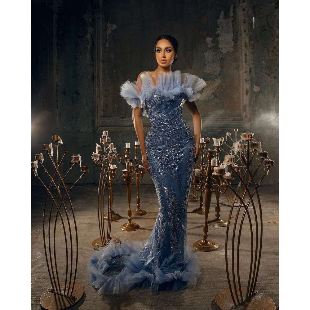 Women Off Shoulder Ball Gowns Lace Sequins Sleeveless Mermaid Evening Dress Sexy Party Dresses Custom Floor Swept prom