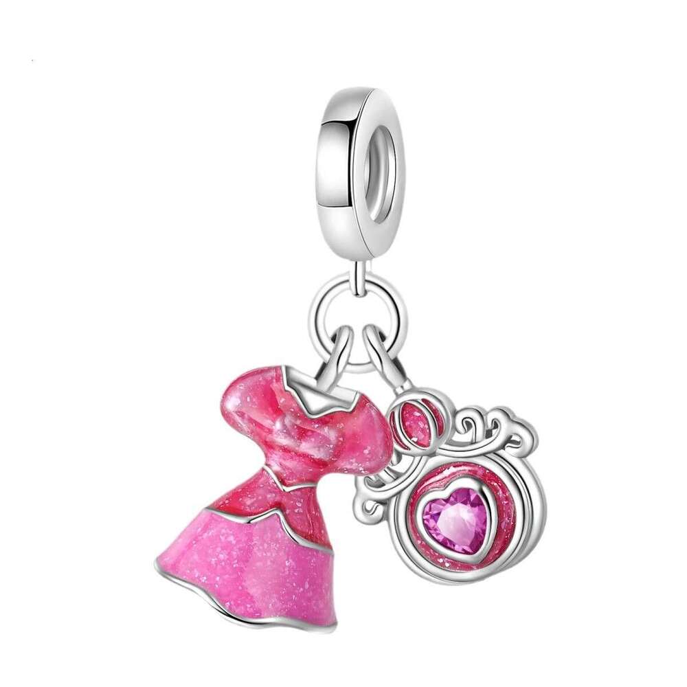 925 Sterling silver 2024 New Style Charms Pink Fashion Beauty Pendant Beads DIY Jewelry Accessories Bracelet For women gift