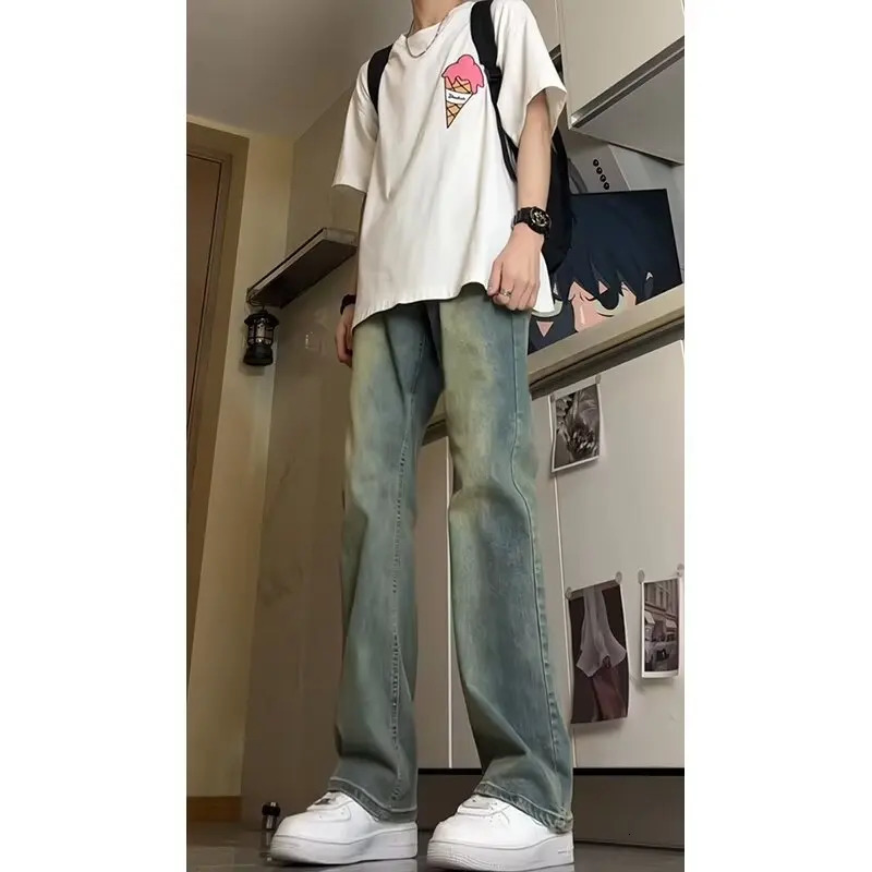 Mens jeans mens bag Y2k denim shorts street clothing Trouser Flared goods wide pants 250311