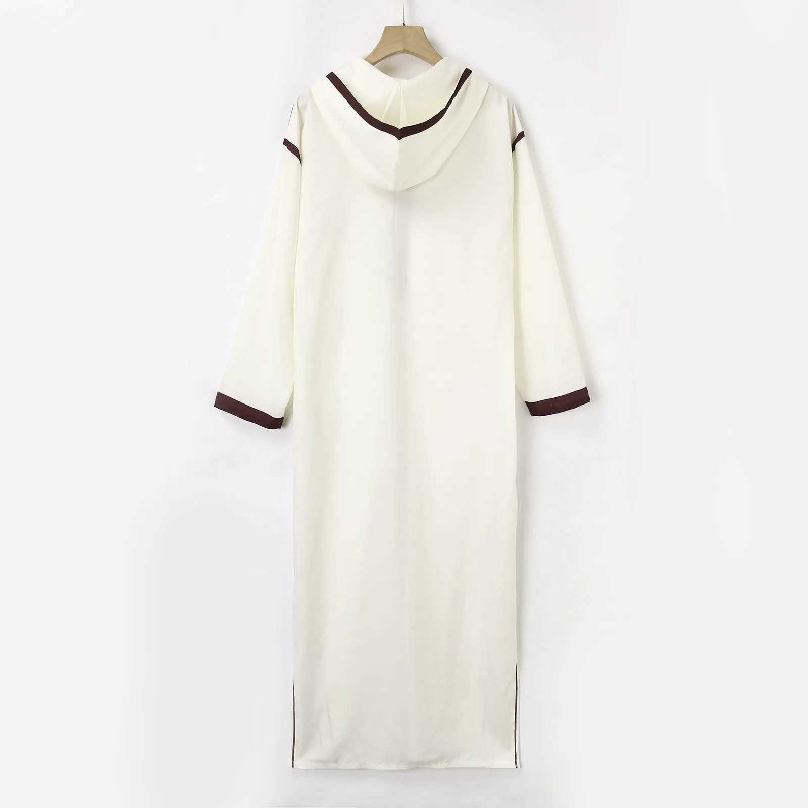 Hooded Mens Jubba Thobe Long Sleeve Loose Islamic Ramadan Muslim Dress Saudi Arabia Islamic Clothes Malaysia Long Dress DjellabaXJ250310