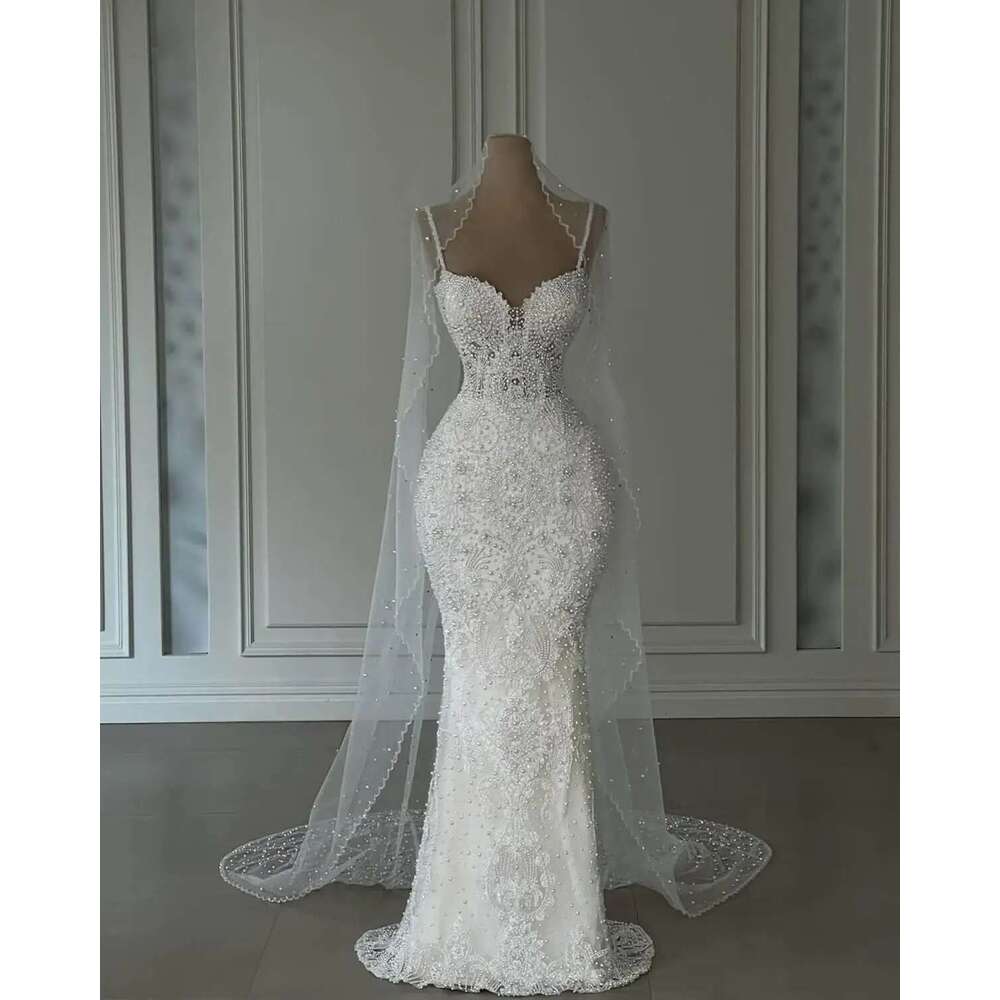 Elegant Beads Mermaid Wedding Fashion Lace Sequins Sleeveless Up The Floor Bridal Dress Made To Order