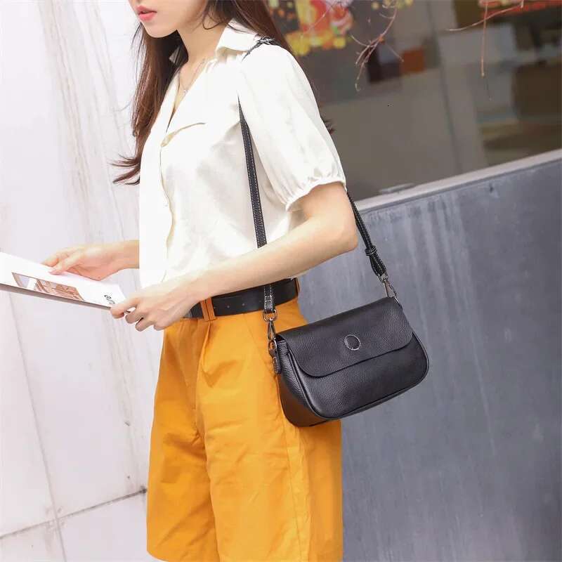 2 Straps Genuine Leather Women's Classic Handbag Ladies' Versatile Simple Shoulder Bag, Soft And Lightweight Crossbody Bag