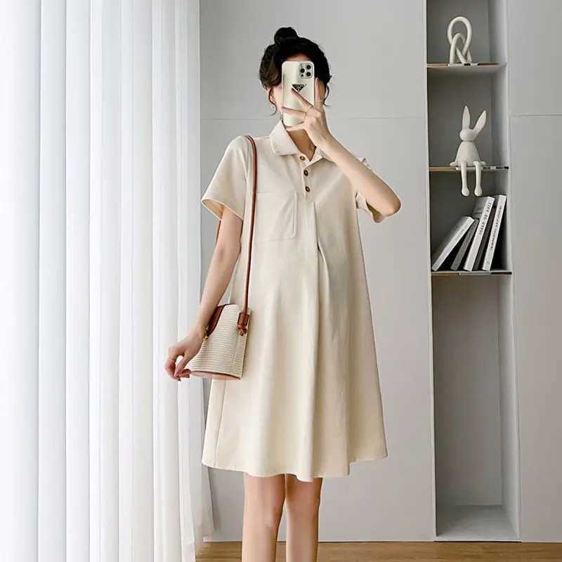 New Womens Pregnant Dress Summer Polo Collar Dress for Women Fashionable Short-sleeved Casual Outdoor DressT250311