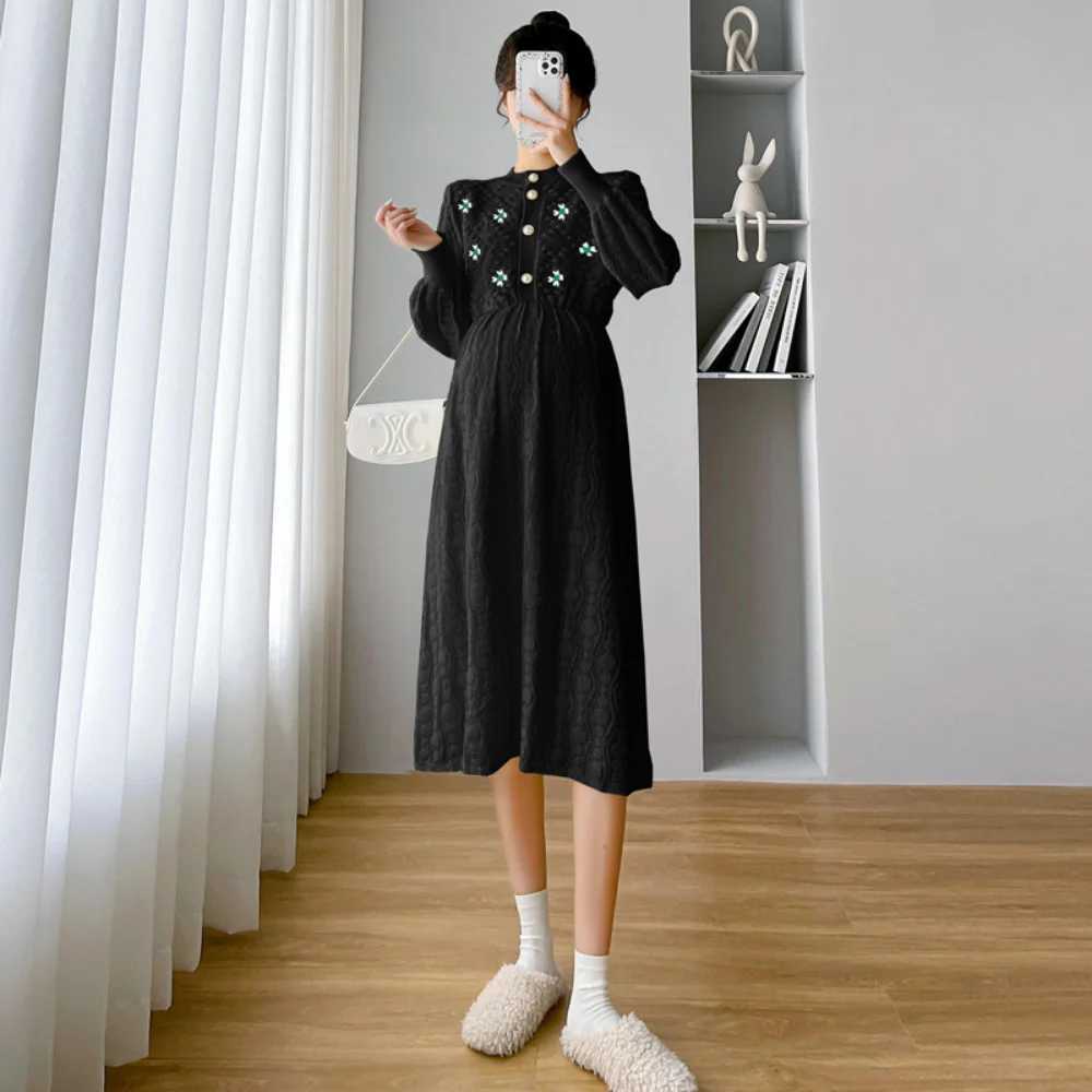 maternity dress Autumn Winter Dress Female Medium Length Bottom Skirt Leisure pregnancy photoshoot dress pregnant women clothingT250311