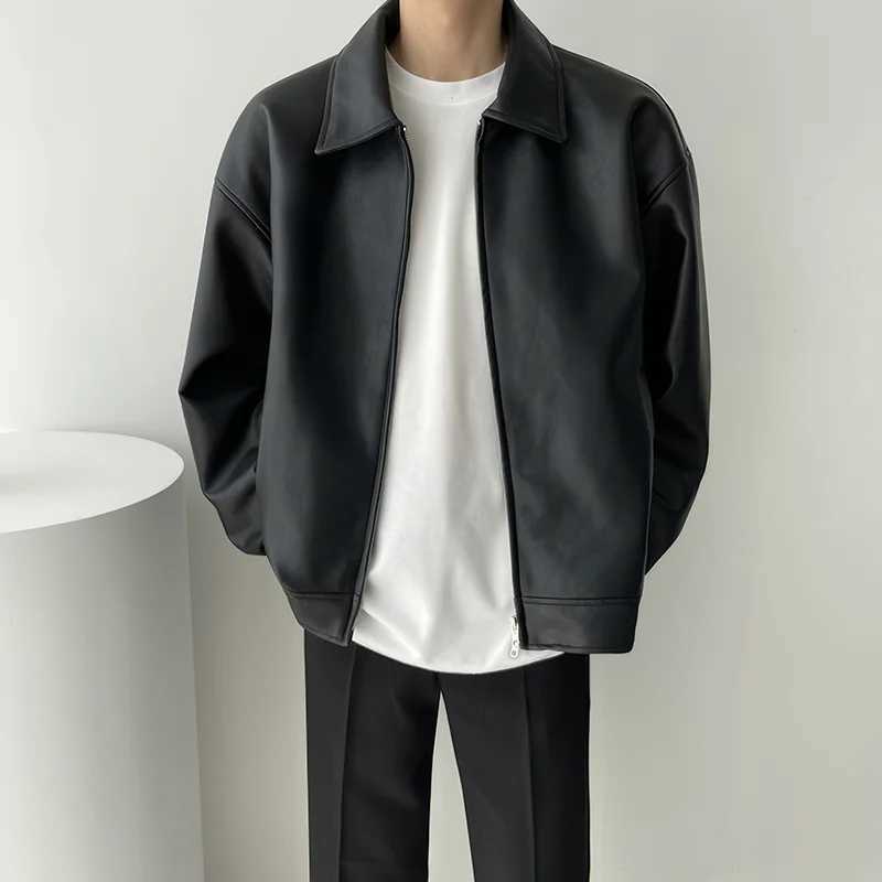Autumn Black Leather Jacket Men Fashion Oversized Leather Jackets Mens Streetwear Korean Loose Hip-hop Bomber Jacket Men CoatT250311