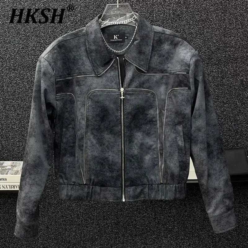 HKSH Tie Dye Gradient PU Leather Jacket Mens Tide Autumn New Safari Style High Street Motorcycle Chic Fashion Short Coat HK2997T250311