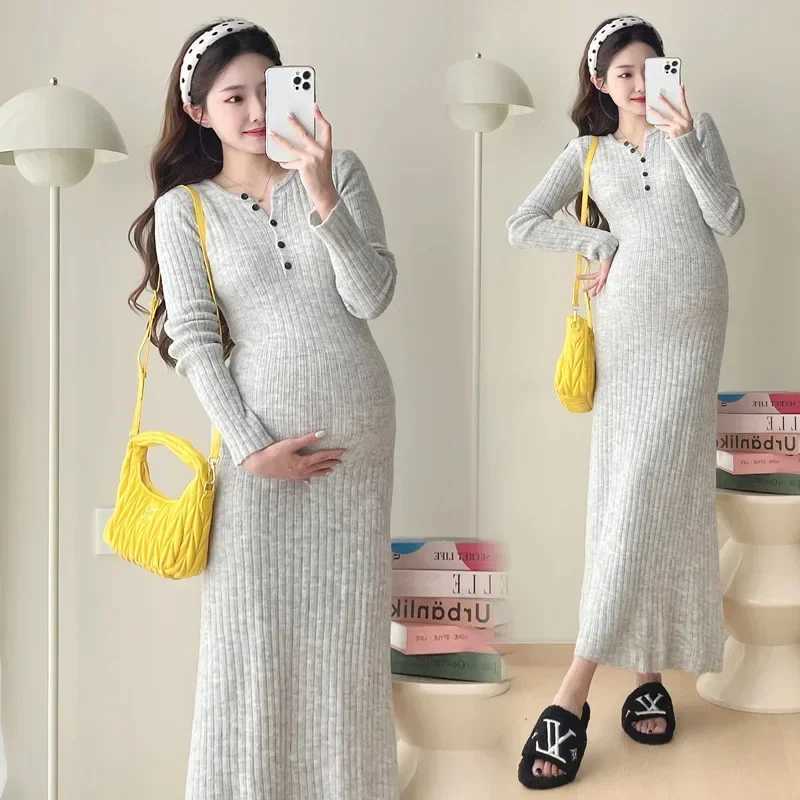 New Style Sweater Knit French Ribbed Inner Autumn Collection Dress Medium-length Skirt Maternity Clothes For Spring AutumnT250311