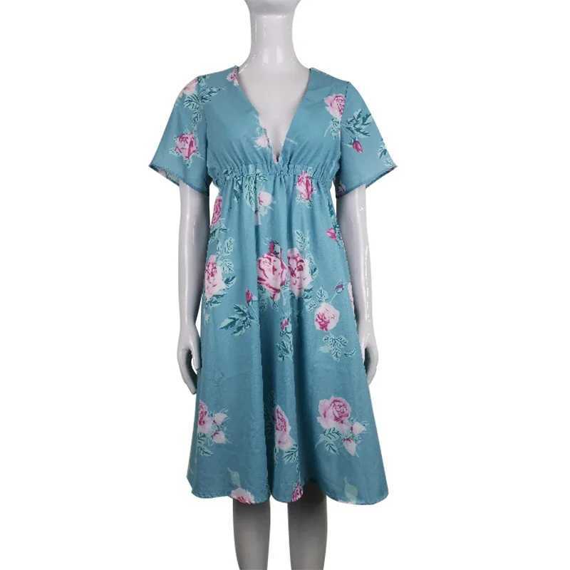 Summer Sexy Maternity Dresses Floral Printed Pregnancy Clothes Women V-neck Belt Knee-Length Dress for Pregnant SundressT250311