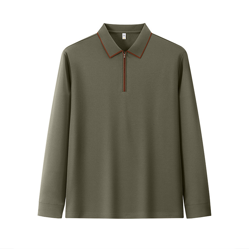 tracksuit Long sleeved polo shirt business casual trendy zipper autumn and winter thin velvet brushed men's youth knitted T-shirt