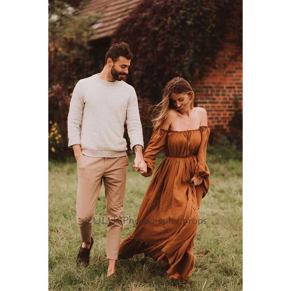 Retro Maternity Photography Linen Cotton Dresses Pregnant Women Clothes Photo Shooting Pregnancy Loose Fitting Gown X250224