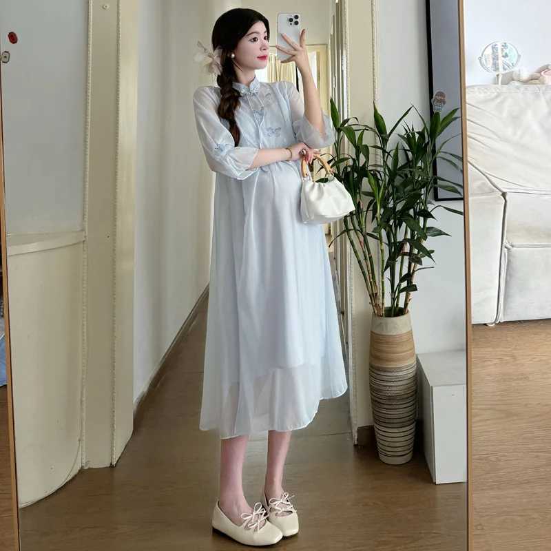 Pregnant Womens Fashion Improvement Qipao Two Piece Set Dress Maternity Chi-pao Pregnancy CheongsamT250311